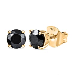 D'Joy Black Diamond Solitaire Stud Push Post Earring in 18K Vermeil Yellow Gold Plated Sterling Silver 1.01 Ct.