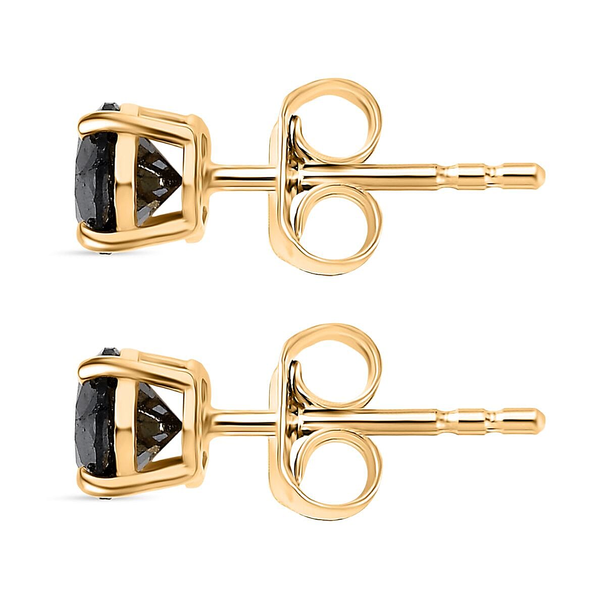 D'Joy Black Diamond Solitaire Stud Push Post Earring in 18K Vermeil Yellow Gold Plated Sterling Silver 1.01 Ct.
