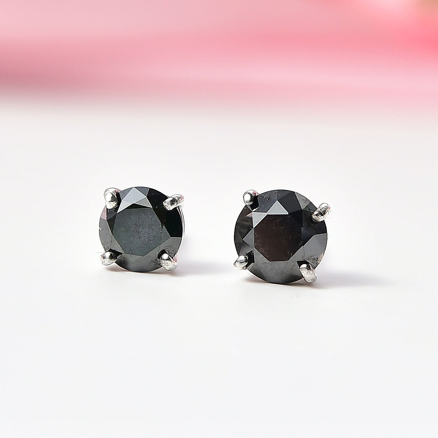 D'Joy Black Diamond Solitaire Stud Push Post Earring in Rhodium Overlay Sterling Silver 1.02 Ct.