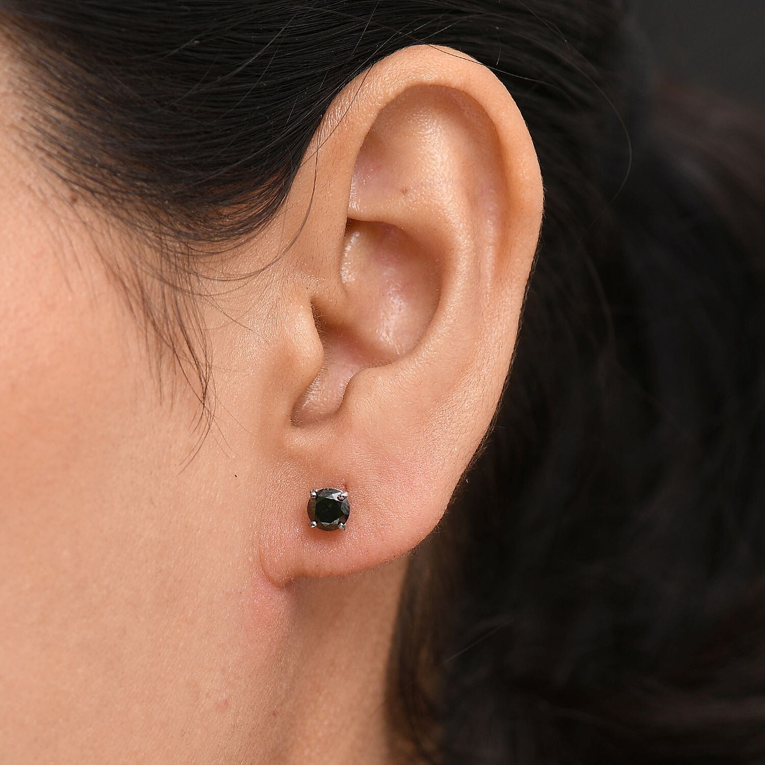 D'Joy Black Diamond Solitaire Stud Push Post Earring in Rhodium Overlay Sterling Silver 1.02 Ct.