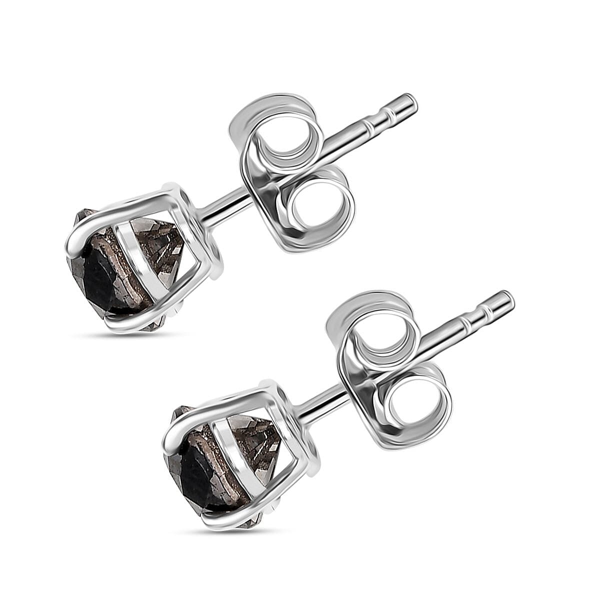 D'Joy Black Diamond Solitaire Stud Push Post Earring in Rhodium Overlay Sterling Silver 1.02 Ct.