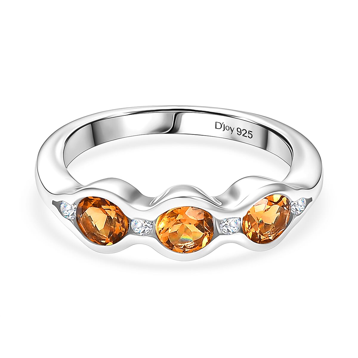D'Joy Serra Gaucha Citrine & White Zircon Half Eternity Band Ring in Platinum Overlay Sterling Silver