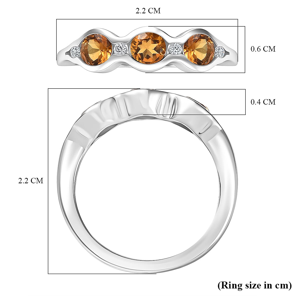 D'Joy Serra Gaucha Citrine & White Zircon Half Eternity Band Ring in Platinum Overlay Sterling Silver