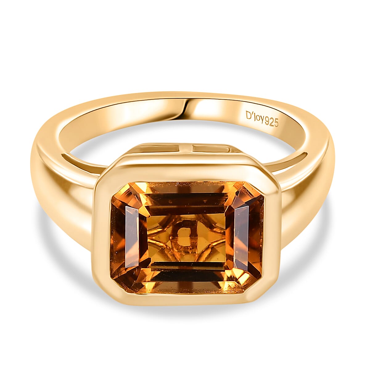 D'Joy Serra Gaucha Citrine Solitaire Ring in 18K Yellow Gold Plating Sterling Silver 3.24 Ct.