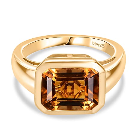 D'Joy Serra Gaucha Citrine Solitaire Ring in 18K Yellow Gold Plating Sterling Silver 3.24 Ct.