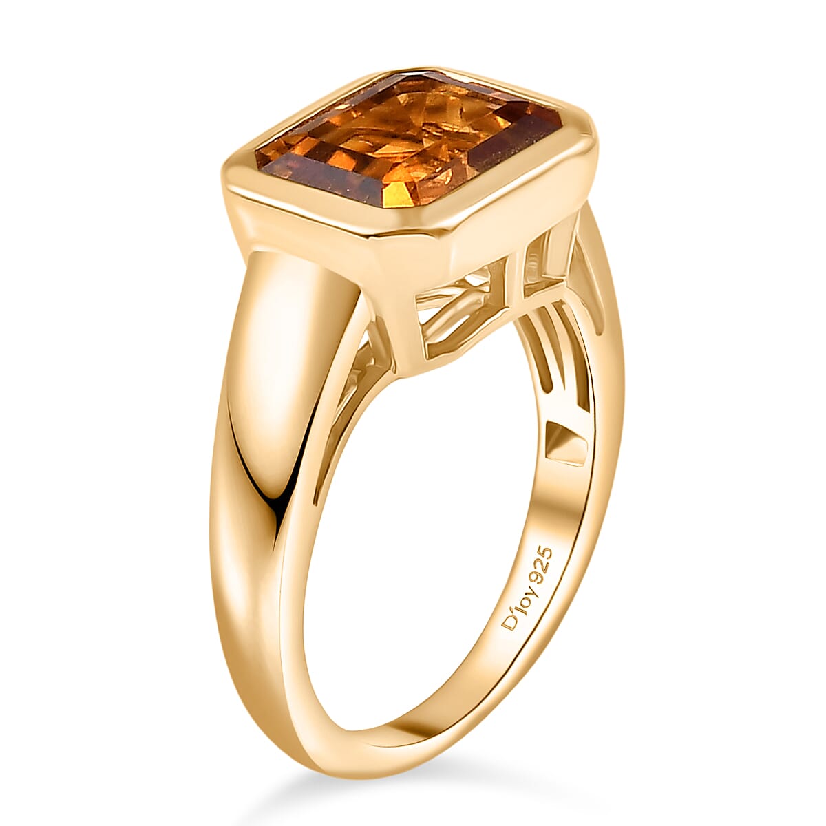 D'Joy Serra Gaucha Citrine Solitaire Ring in 18K Yellow Gold Plating Sterling Silver 3.24 Ct.