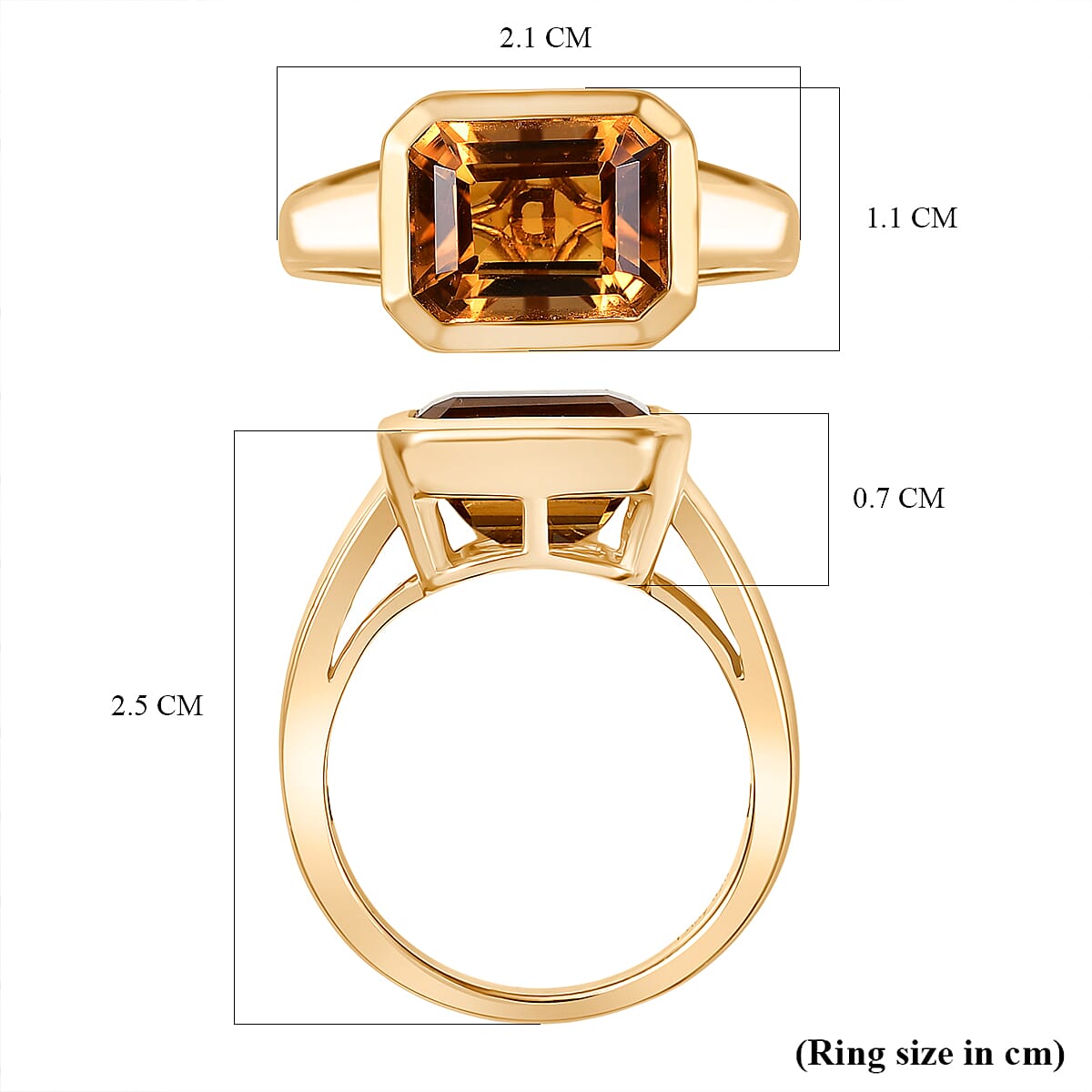 D'Joy Serra Gaucha Citrine Solitaire Ring in 18K Yellow Gold Plating Sterling Silver 3.24 Ct.