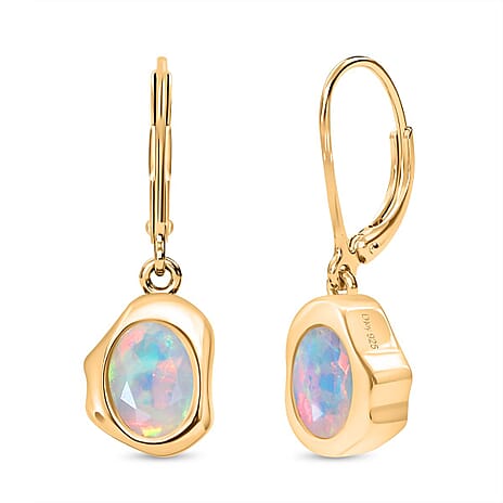 D'Joy Ethiopian Opal Earring with Lever Back in Yellow Gold Plated Sterling Silver 1.53 Ct.