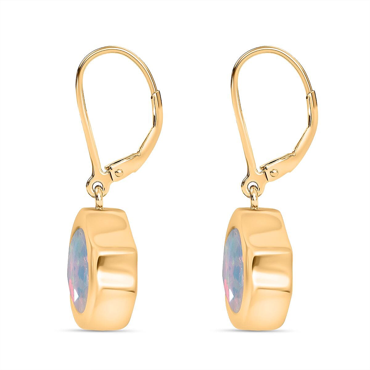 D'Joy Ethiopian Opal Earring with Lever Back in Yellow Gold Plated Sterling Silver 1.53 Ct.