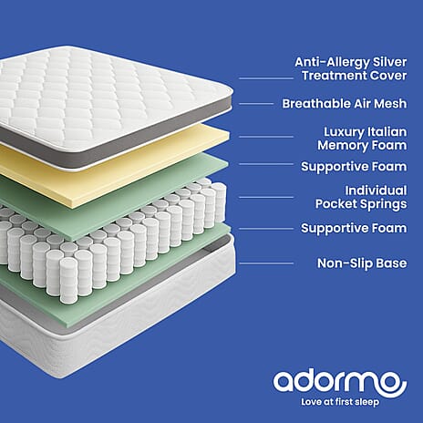 Adormo Hybrid Silver Extra Luxurious Italian Memory Foam Mattress  - Double (Size 190x25 cm)