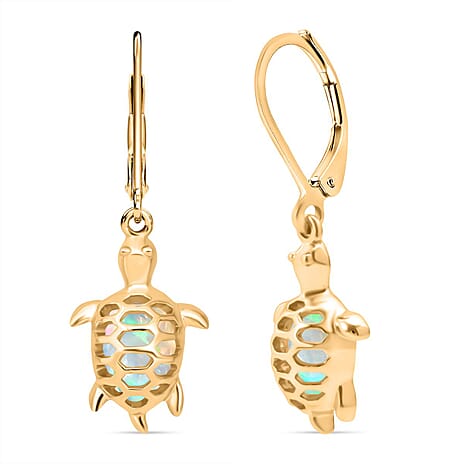 D'Joy Ethiopian Opal Turtle Earring with Lever Back in Yellow Gold Plated Sterling Silver 1.38 Ct.