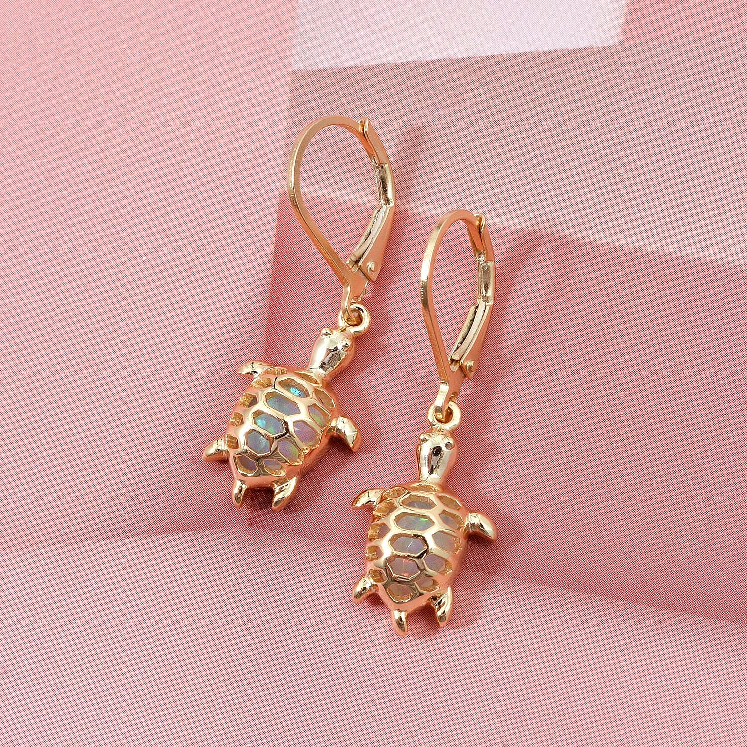 D'Joy Ethiopian Opal Turtle Earring with Lever Back in Yellow Gold Plated Sterling Silver 1.38 Ct.