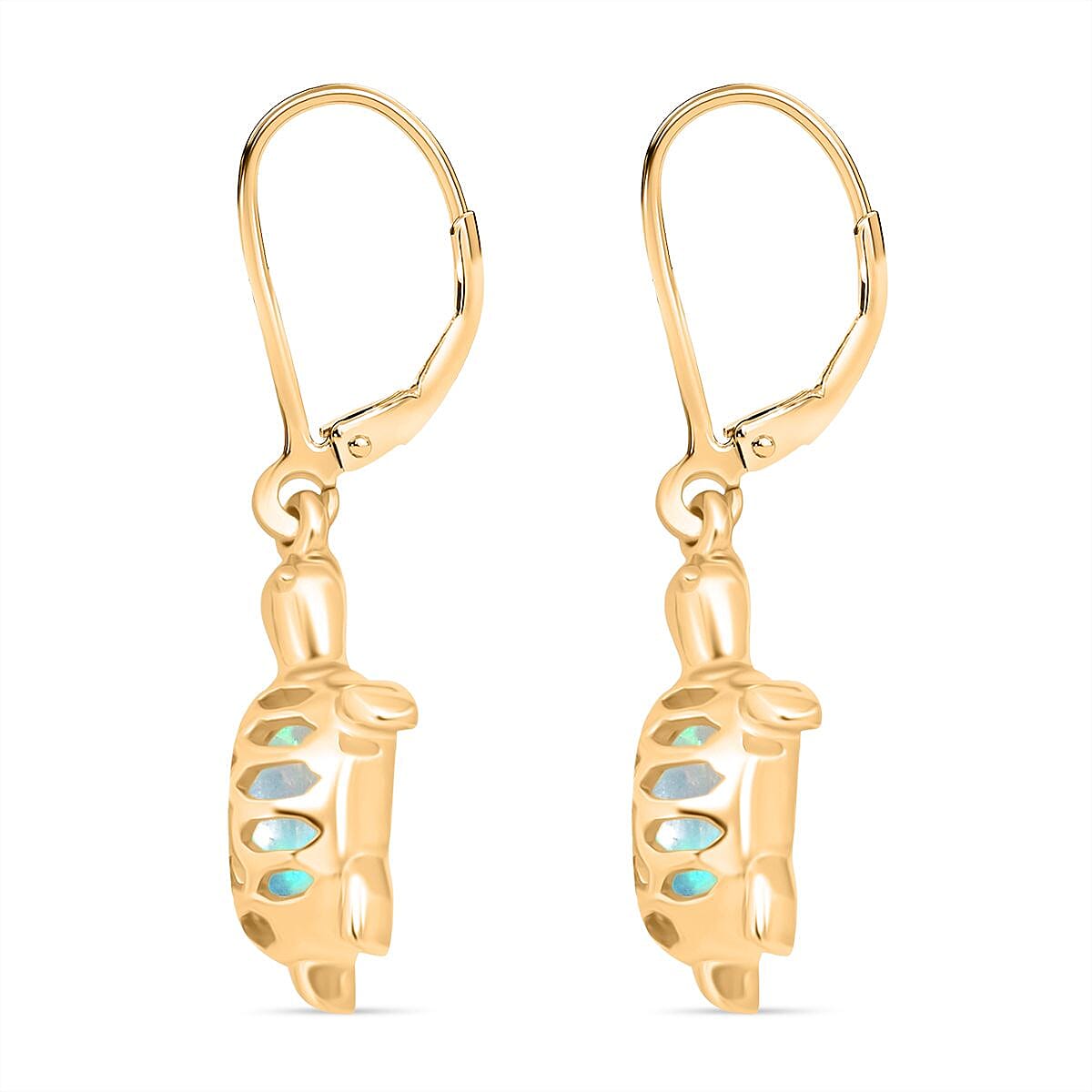 D'Joy Ethiopian Opal Turtle Earring with Lever Back in Yellow Gold Plated Sterling Silver 1.38 Ct.