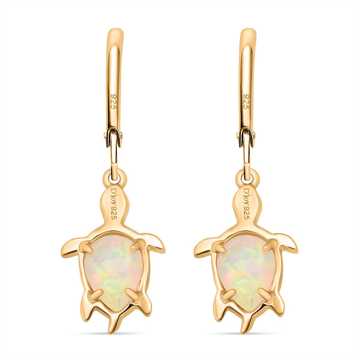 D'Joy Ethiopian Opal Turtle Earring with Lever Back in Yellow Gold Plated Sterling Silver 1.38 Ct.