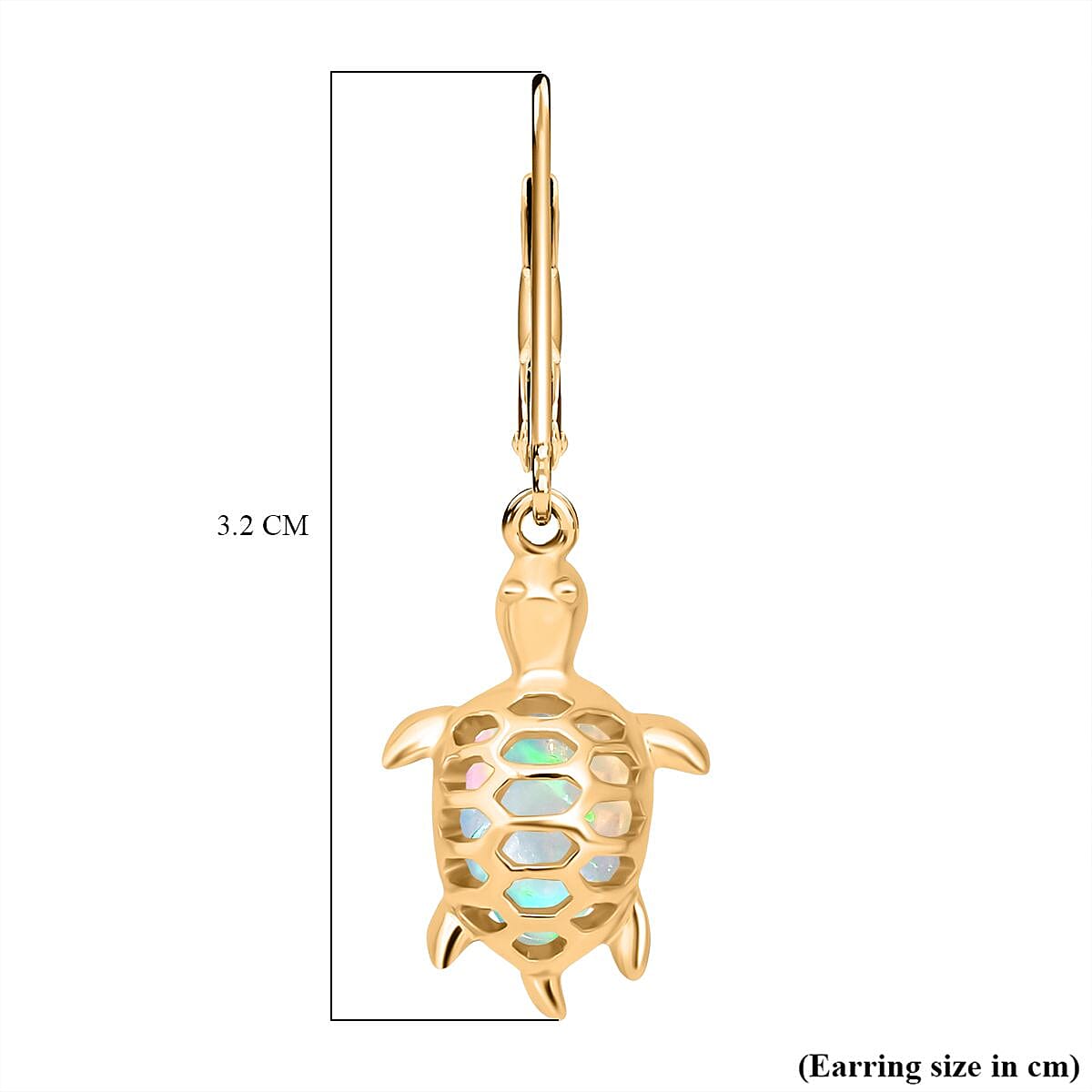D'Joy Ethiopian Opal Turtle Earring with Lever Back in Yellow Gold Plated Sterling Silver 1.38 Ct.
