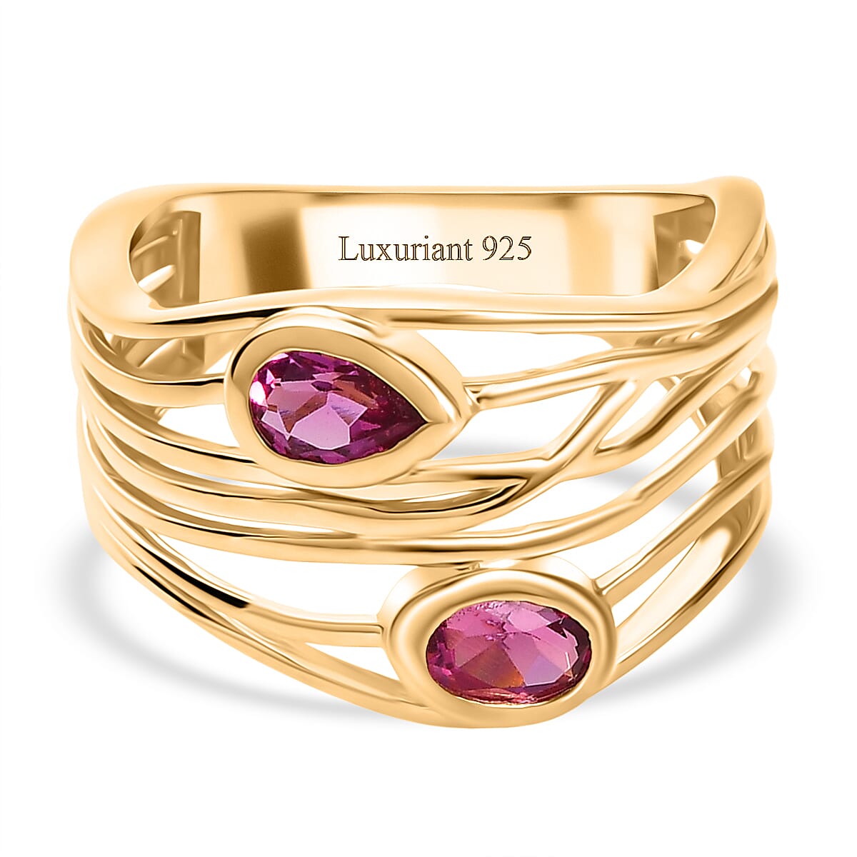 Luxuriant Lab Grown Bixbite Filigree Ring in 18K Yellow Gold Plating Sterling Silver