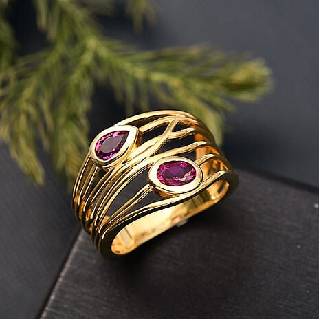 Luxuriant Lab Grown Bixbite Filigree Ring in 18K Yellow Gold Plating Sterling Silver