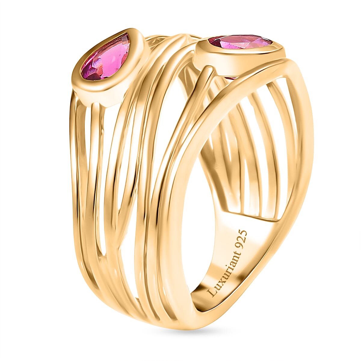 Luxuriant Lab Grown Bixbite Filigree Ring in 18K Yellow Gold Plating Sterling Silver