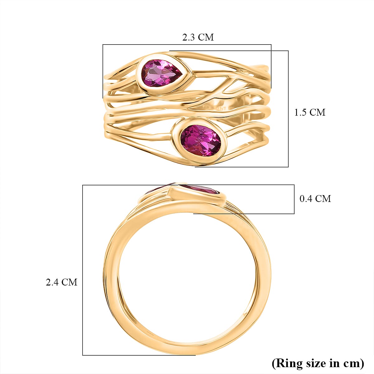 Luxuriant Lab Grown Bixbite Filigree Ring in 18K Yellow Gold Plating Sterling Silver