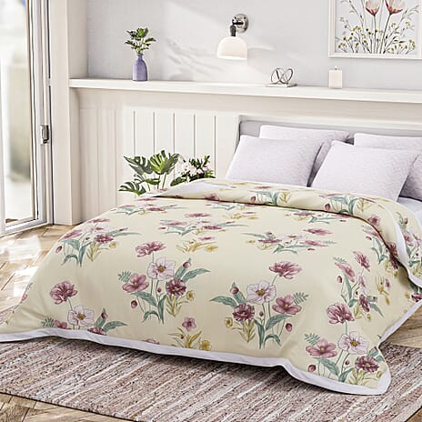 Livmore Printed Micro Dohar (218 x 228 CM) - Cream & Light Purple