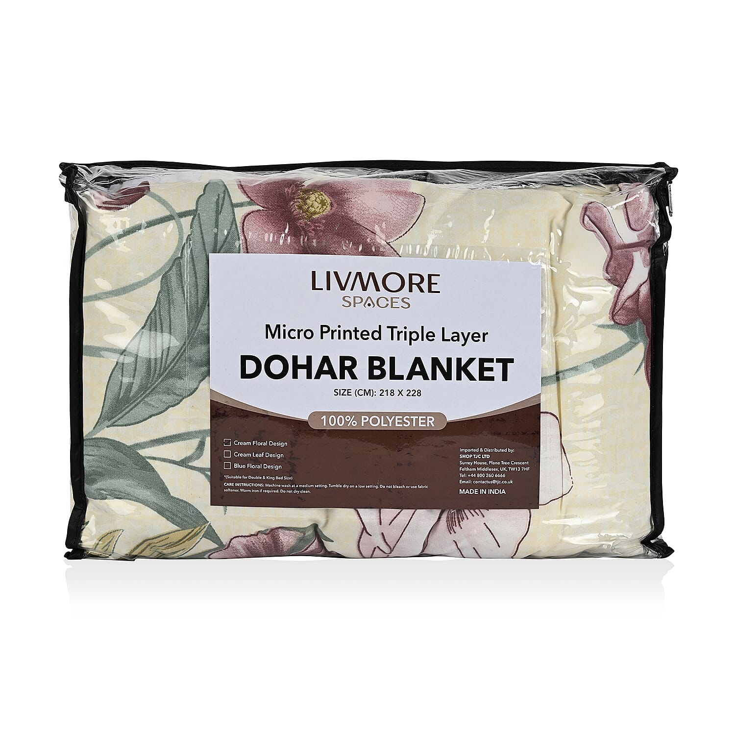 Livmore Printed Micro Dohar (218 x 228 CM) - Cream & Light Purple