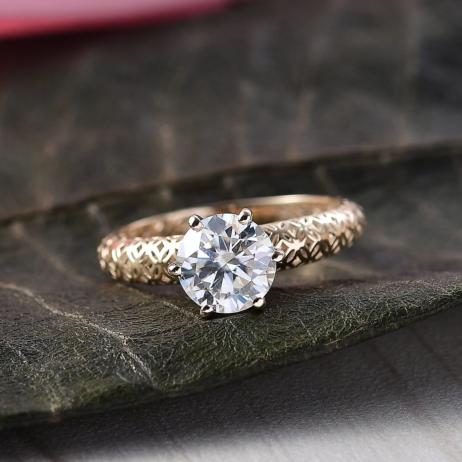 9K Yellow Gold Moissanite Solitaire Mirage Ring 1.76 Ct.