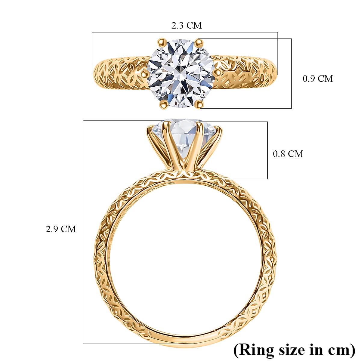 9K Yellow Gold Moissanite Solitaire Mirage Ring 1.76 Ct.