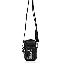 THE ONE TIME OFFER - Embroided Phone Crossbody Bag With Adjustable Strap - Black