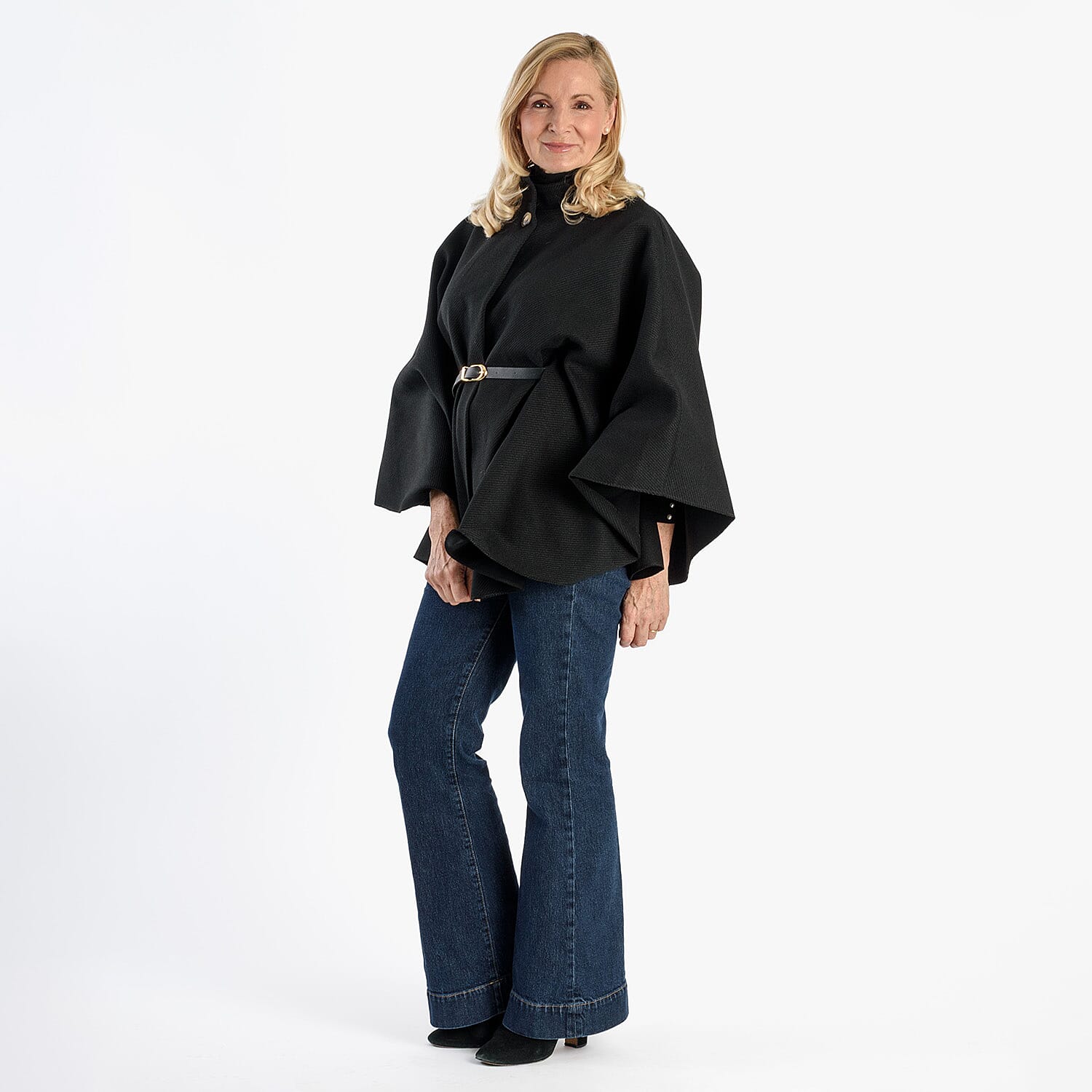 Pure And Natural Classic Cape With Belt (One Size) - Black