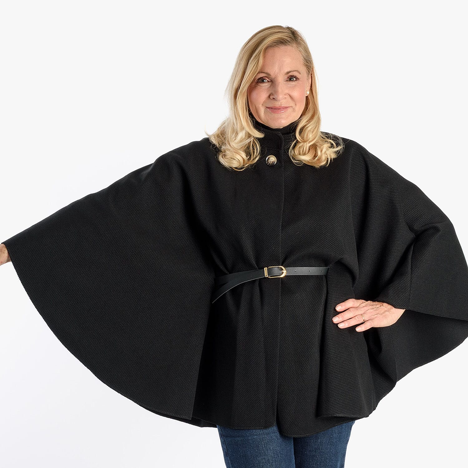 Pure And Natural Classic Cape With Belt (One Size) - Black