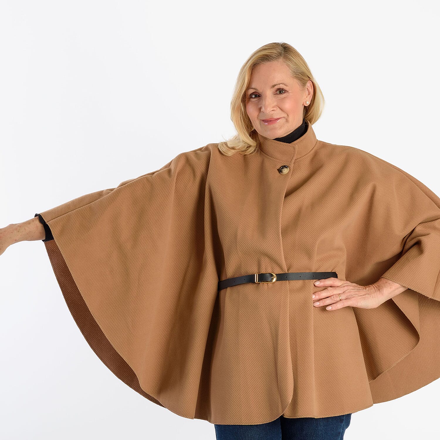 Pure And Natural Classic Cape With Belt (One Size) - Soft Camel