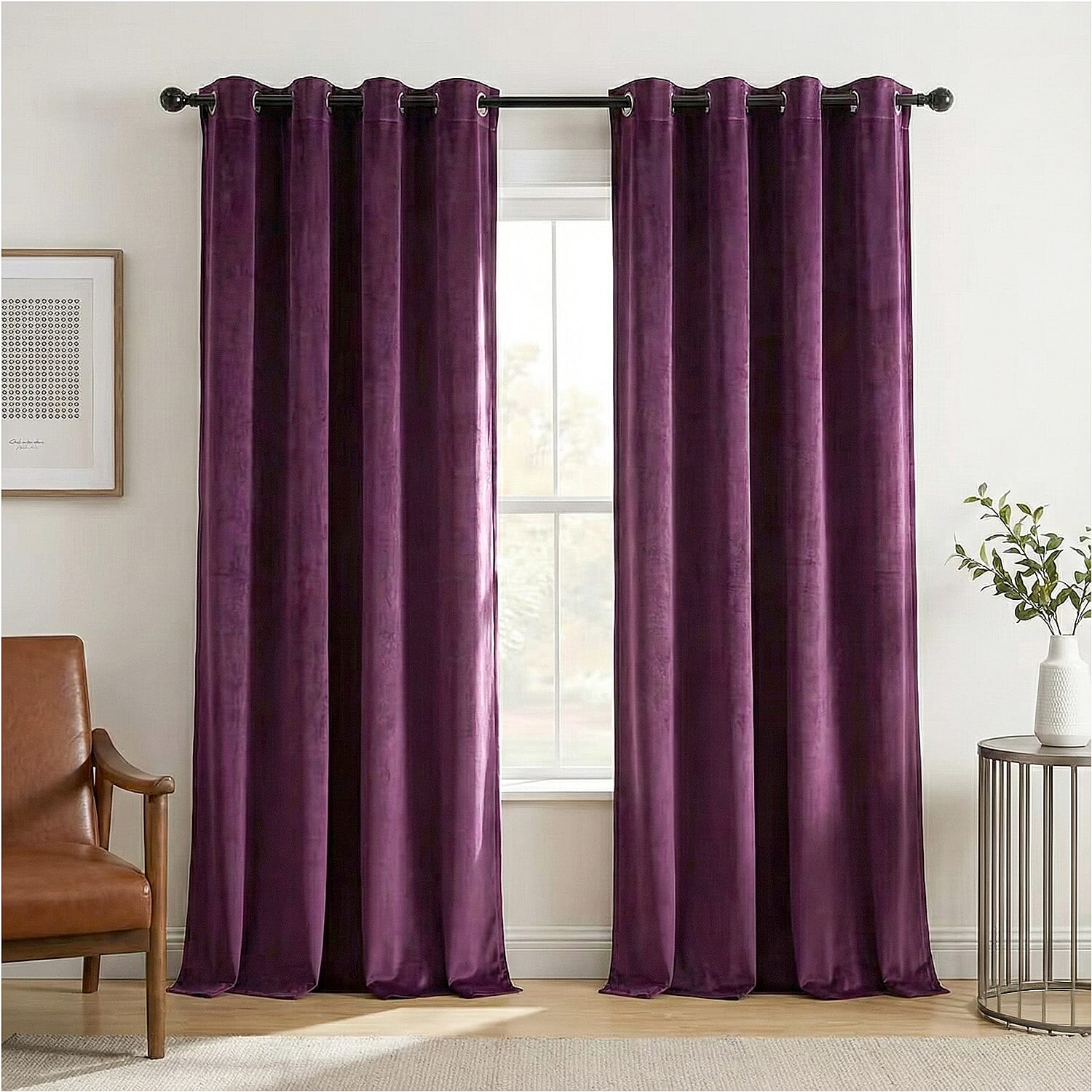 Closeout Offer - Crushed Velvet Ring Top Lined Curtains (66 x 54 inch) - Purple