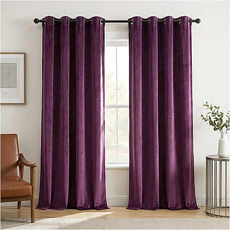 Closeout Offer - Crushed Velvet Ring Top Lined Curtains (66 x 54 inch) - Purple