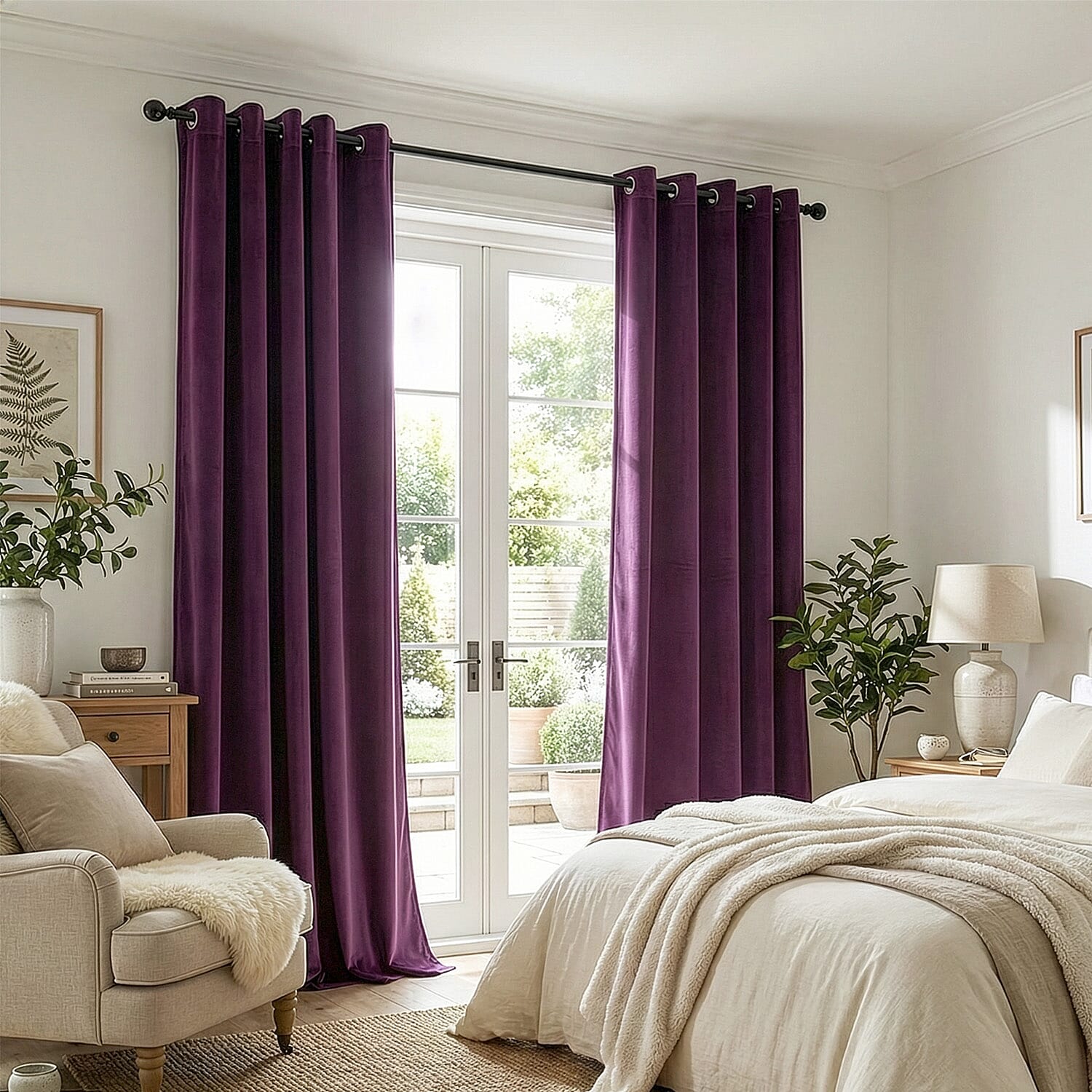 Closeout Offer - Crushed Velvet Ring Top Lined Curtains (66 x 54 inch) - Purple