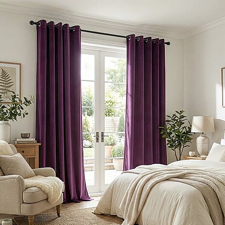 Closeout Offer - Crushed Velvet Ring Top Lined Curtains (66 x 54 inch) - Purple