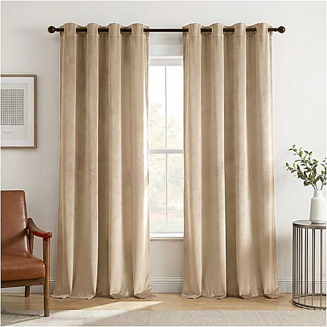 Closeout Offer - Crushed Velvet Ring Top Lined Curtains (66 x 54 inch) - Off White