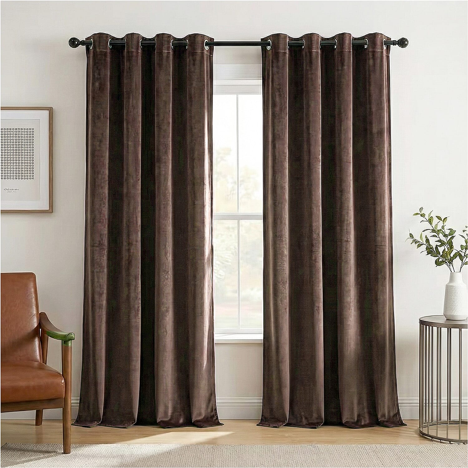 Closeout Offer - Crushed Velvet Ring Top Lined Curtains (66 x 54 inch) - Chocolate