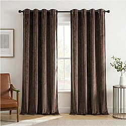 Closeout Offer - Crushed Velvet Ring Top Lined Curtains (66 x 54 inch) - Chocolate