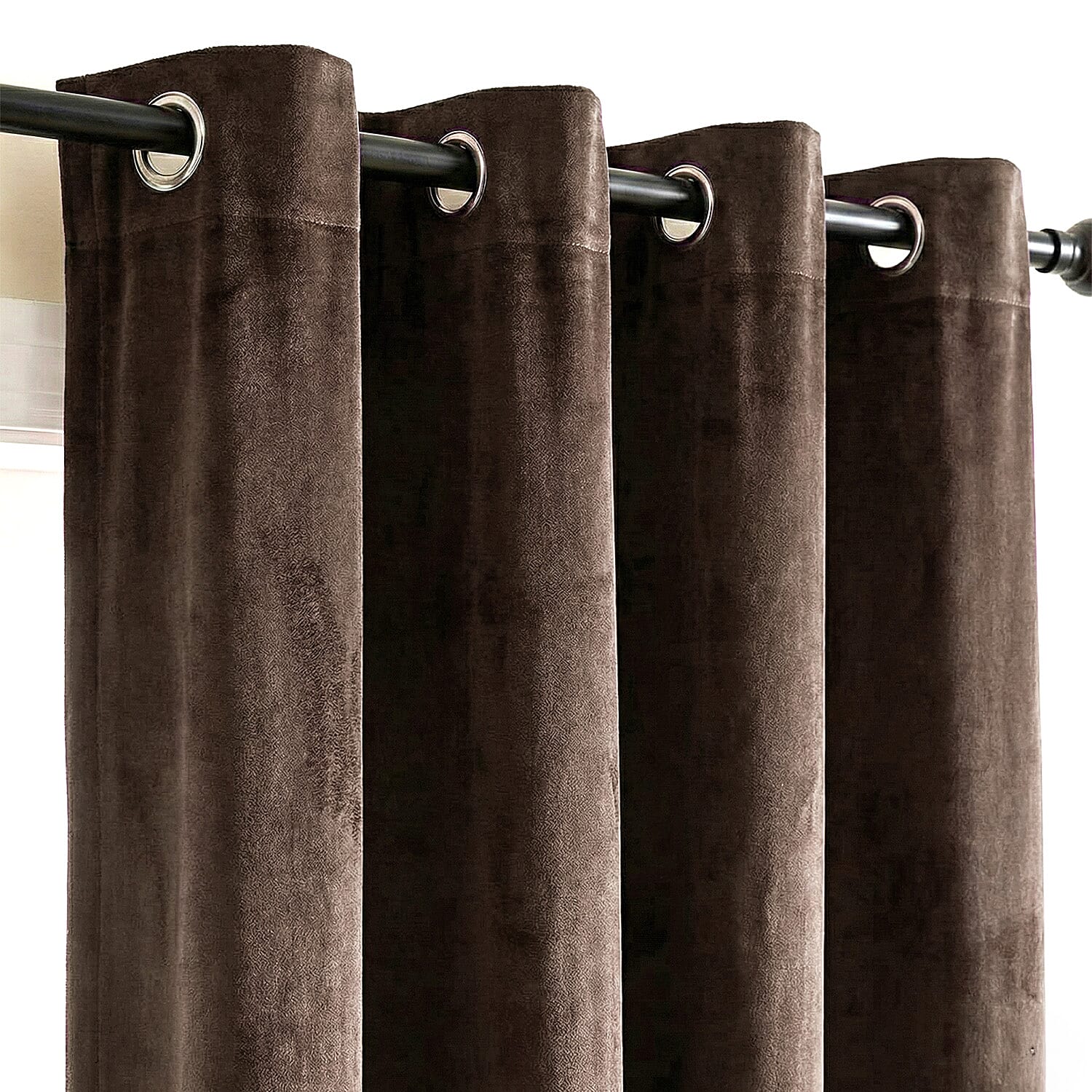 Closeout Offer - Crushed Velvet Ring Top Lined Curtains (66 x 54 inch) - Chocolate