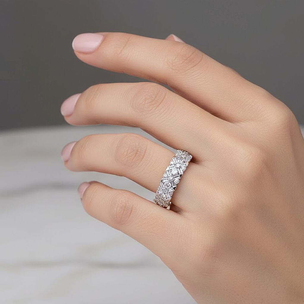 Luxuriant Lab Grown Diamond Half Eternity Band Ring in Sterling Silver