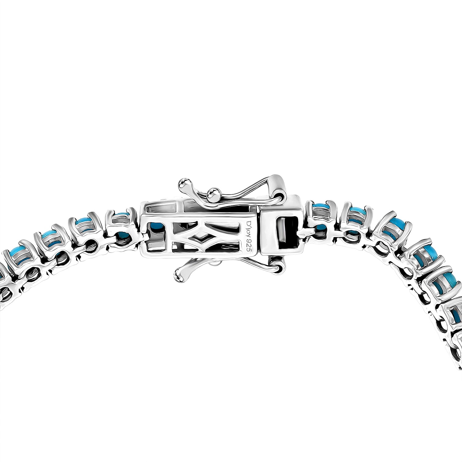 D'Joy Sleeping Beauty Turquoise Tennis Bracelet (Size 7) in Rhodium Overlay Sterling Silver 6.91 Ct, Silver Wt. 10.05 Gms.
