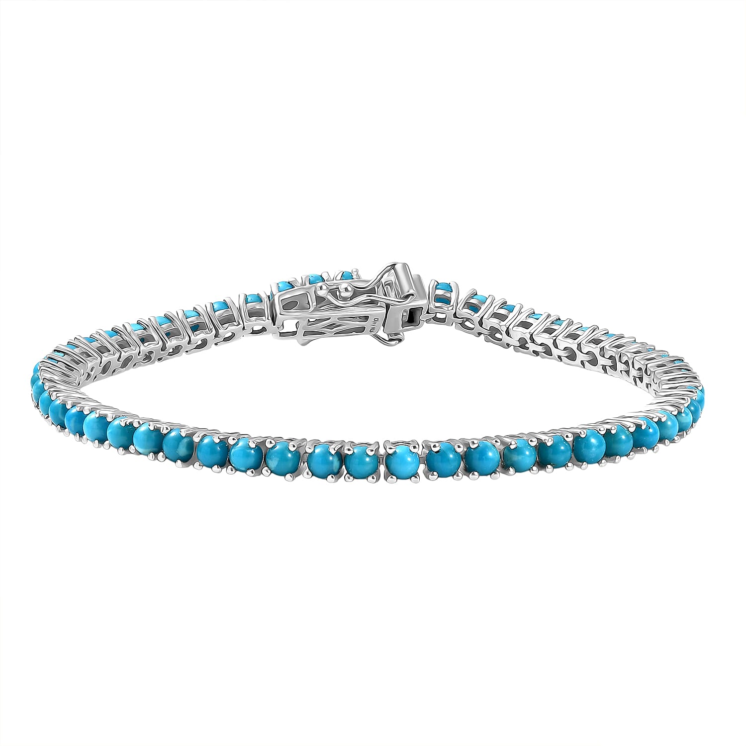D'Joy Sleeping Beauty Turquoise Tennis Bracelet (Size 7.5) in Rhodium Overlay Sterling Silver 5.79 Ct, Silver Wt. 10.48 Gms.