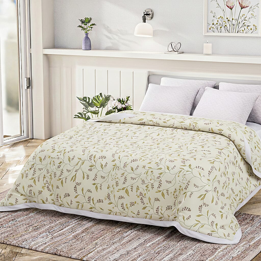 Livmore Printed Micro Dohar (218 x 228 CM) - Cream & Green