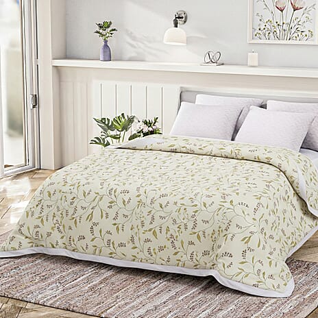 Livmore Printed Micro Dohar (218 x 228 CM) - Cream & Green