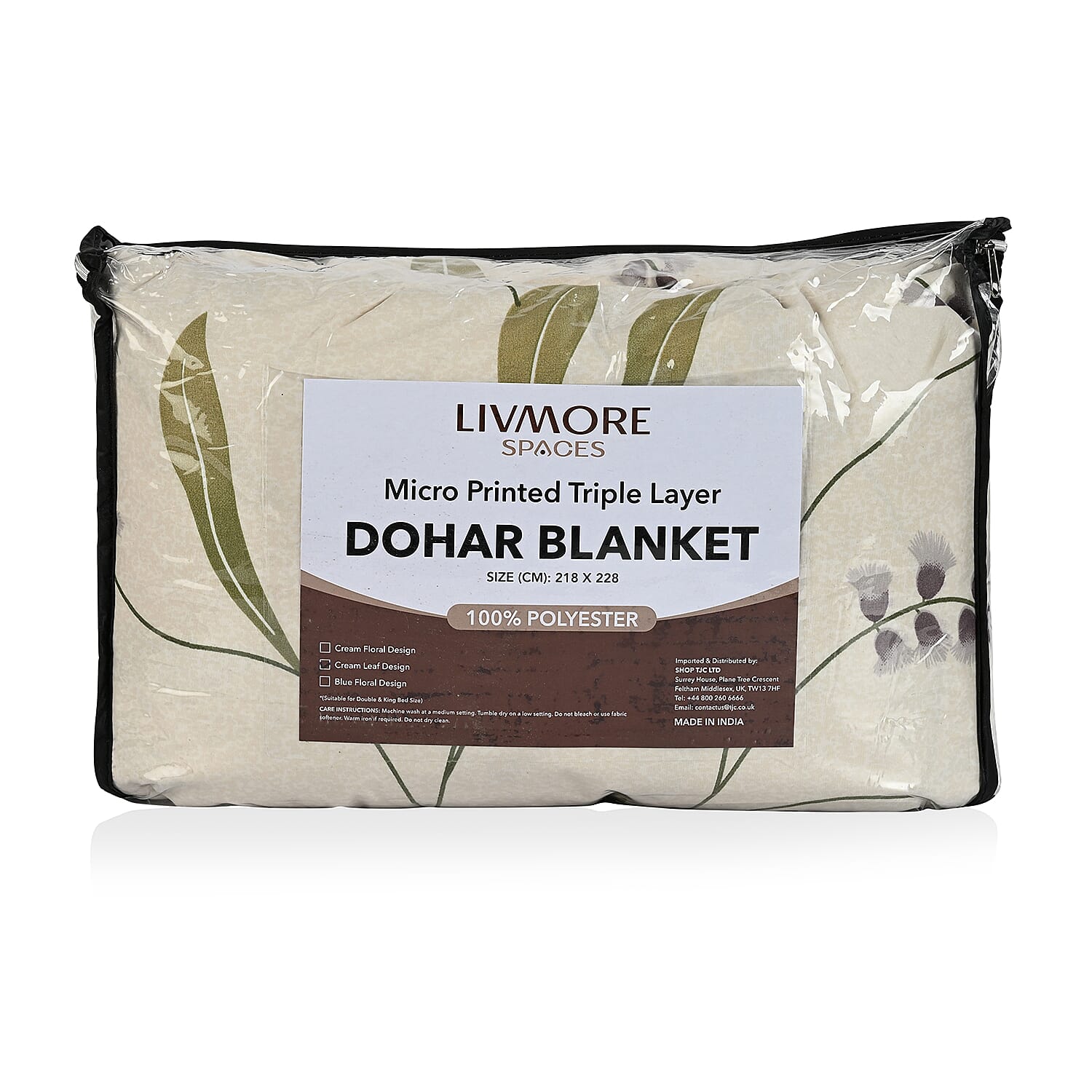 Livmore Printed Micro Dohar (218 x 228 CM) - Cream & Green