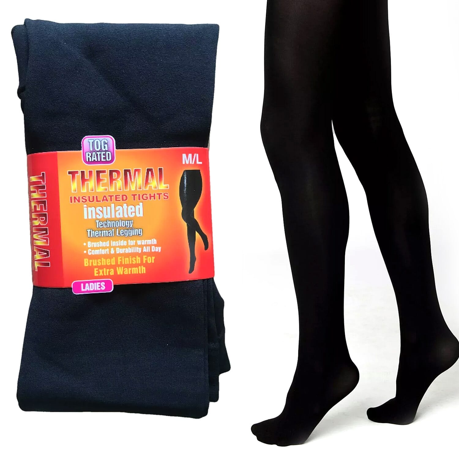 Set of Two Closeout Deal Thermal Insulated Tights (Size M-L) - Black