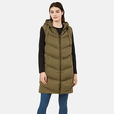Closeout Deal- Threadbare Longline Padded Gilet (Size 10) - Khaki