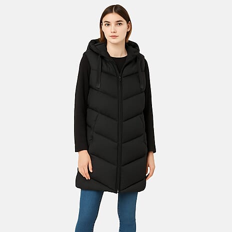 Closeout Deal- Threadbare Longline Padded Gilet (Size 12) - Black