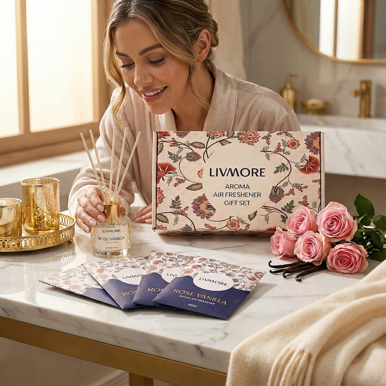 Livmore Rose Vanilla Home Fragrance Set