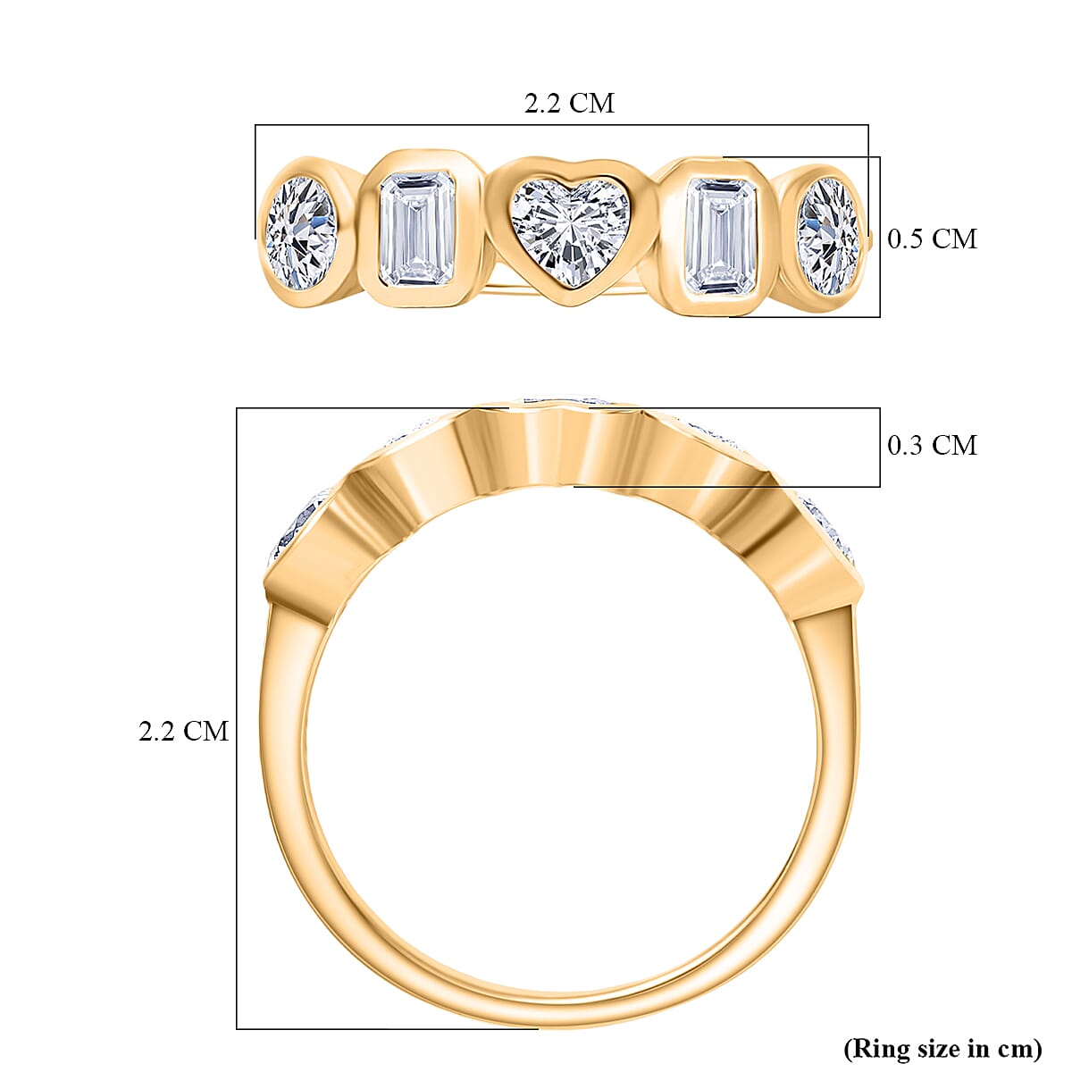 Luxuriant Lab Grown Diamond 5 Stone Ring in 18K Vermeil Yellow Gold Plated Sterling Silver 1.27 Ct.